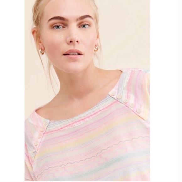 Anthropologie Letty Embroidered colorful stitching Babydoll Top blouse - Picture 4 of 16